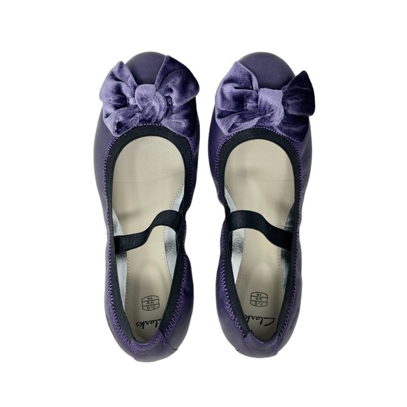 Clarks Purple Leather Ballet Bow Mary Jane Flats Size UK 4/ EU 36/ US 5.5 - Picture 8 of 11